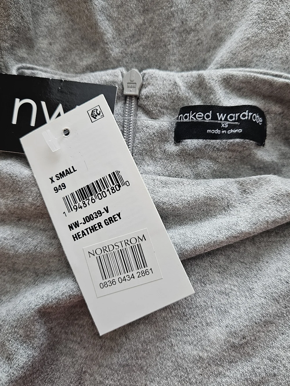 NWT Naked Wardrobe Heather Grey Sleeveless Jumpsuit Mock Neck Bodycon XS - Picture 9 of 10